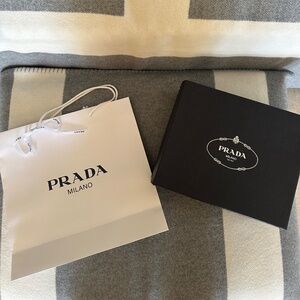 Prada gift set - black studded box, tissue paper and gift bag with ribbon